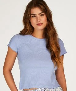 Kurzarm-Top, Rib V-Neck